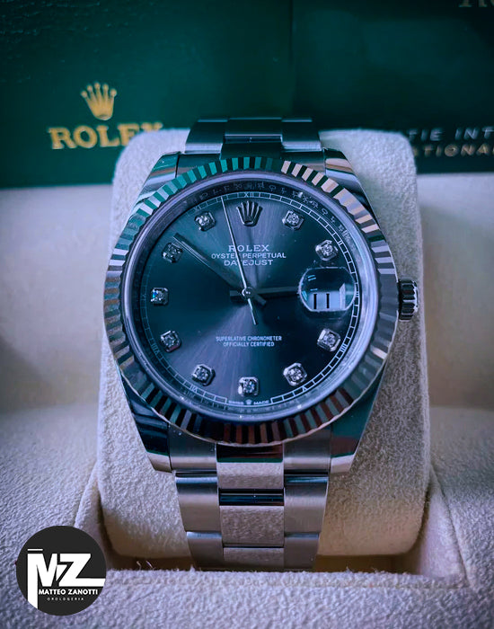 Datejust 41 mm Grigio Oyster Diamanti