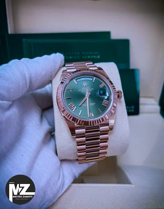 Daydate 40 mm Oro Rosè Quad. Verde